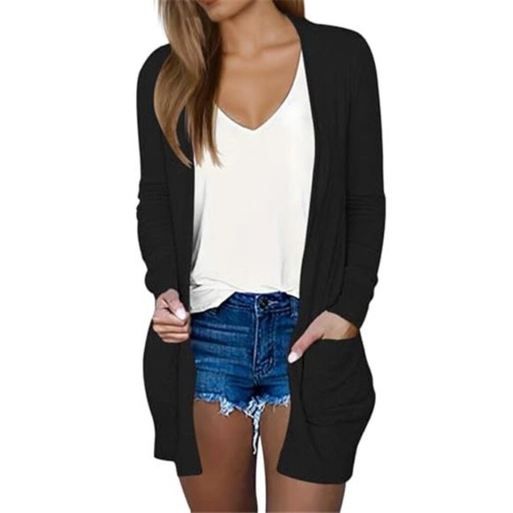 Womens Long Cardigan Fall Lightweight Open Front Sweater Long Sleeve with Pocket